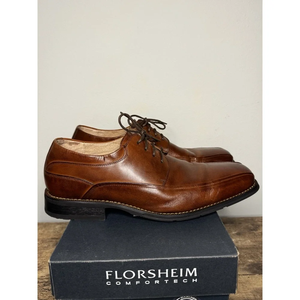 Men's Florsheim 11256-200 Brown Leather Square Toe Oxford Dress Shoes Size 11D